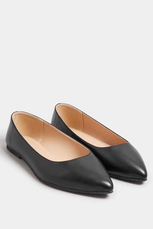 Evans Yours Black Pointed Ballerina Pumps In Extra Wide EEE Fit