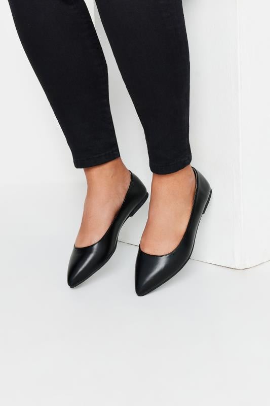evans Yours Black Pointed Ballerina Pumps In Extra Wide EEE Fit