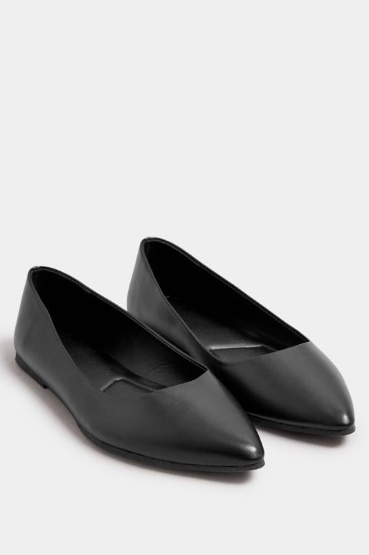 Evans Yours Black Pointed Ballet Pumps In Wide E & Extra Wide EEE Fit