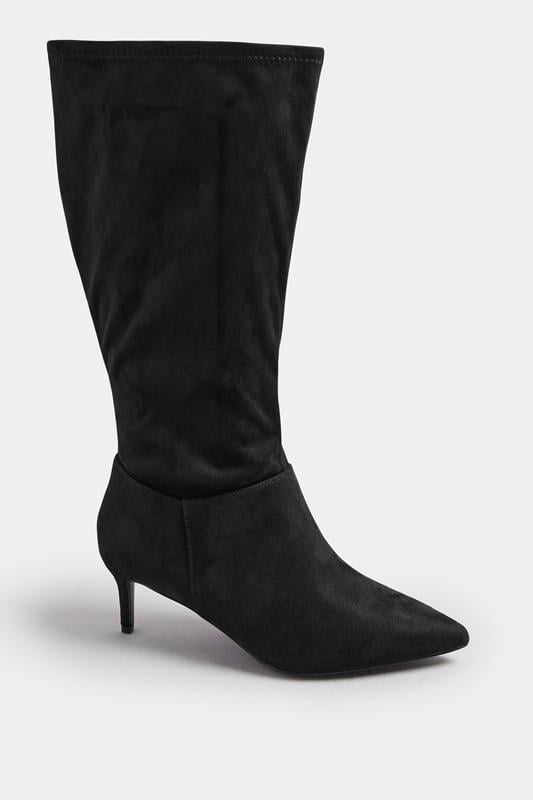 Evans Yours Black Pointed Toe Kitten Heel Boots In Extra Wide EEE Fit