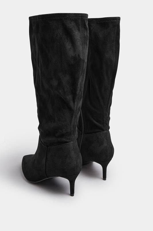 Evans Yours Black Pointed Toe Kitten Heel Boots In Extra Wide EEE Fit