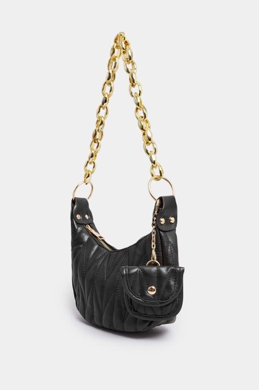 Evans Yours Black Quilted Multi Pocket Chunky Chain Bag
