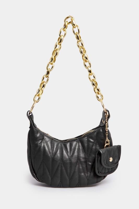 Evans Yours Black Quilted Multi Pocket Chunky Chain Bag
