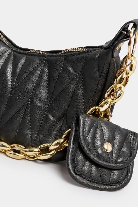 Evans Yours Black Quilted Multi Pocket Chunky Chain Bag