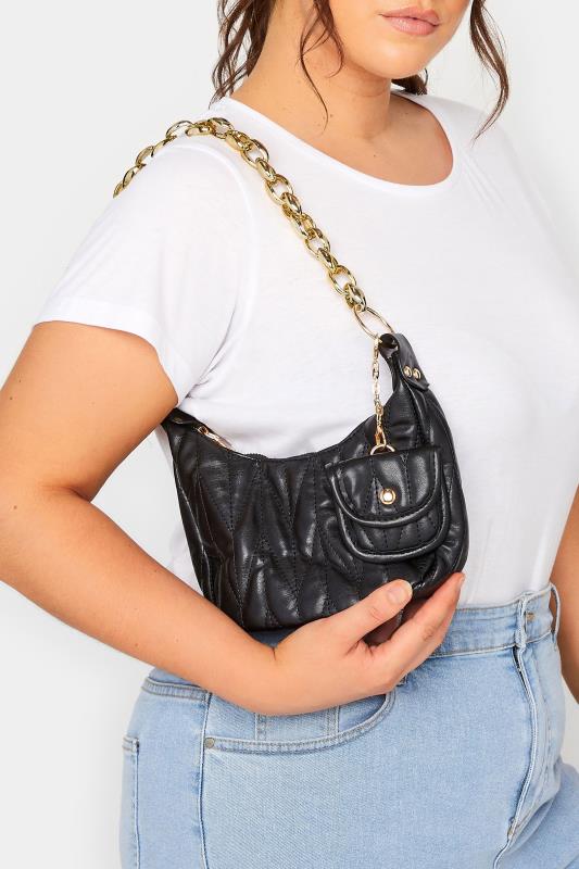 evans Yours Black Quilted Multi Pocket Chunky Chain Bag