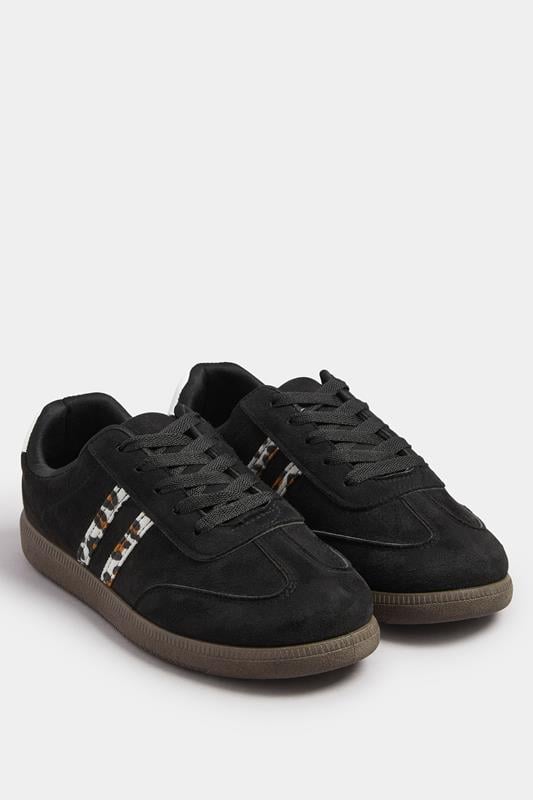 Evans Yours Black Retro Leopard Stripe Trainers In Extra Wide EEE Fit