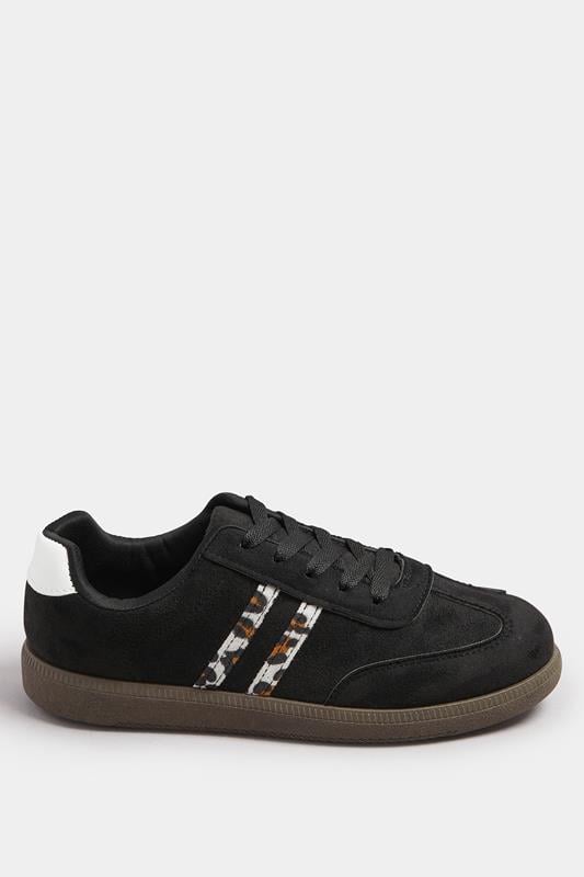 Evans Yours Black Retro Leopard Stripe Trainers In Extra Wide EEE Fit