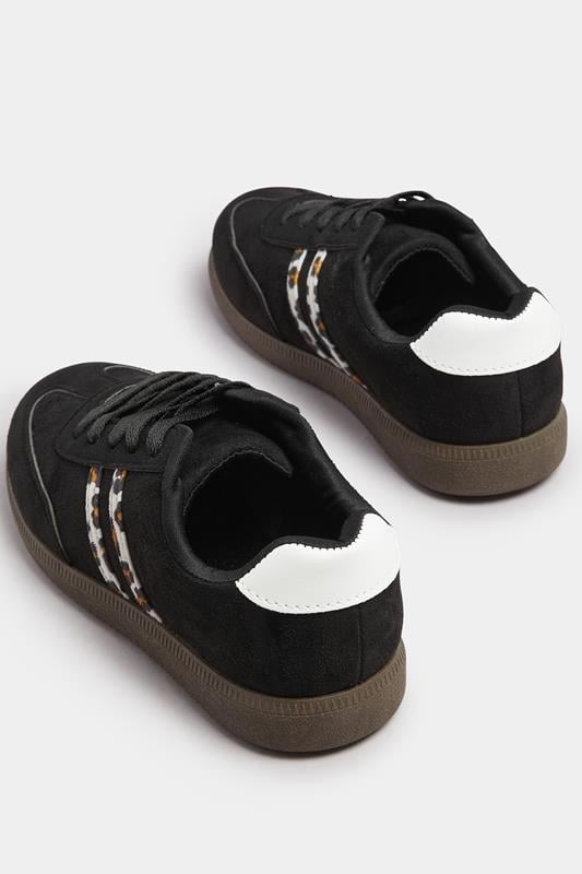 Evans Yours Black Retro Leopard Stripe Trainers In Extra Wide EEE Fit
