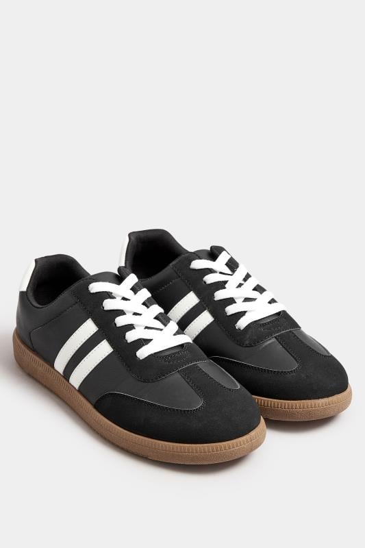 Evans Yours Black Retro Stripe Trainers In Extra Wide EEE Fit