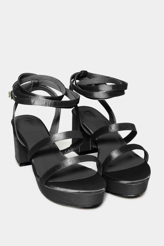 Evans Yours Black Satin Strappy Platform Heels In Wide E Fit & Extra Wide EEE Fit