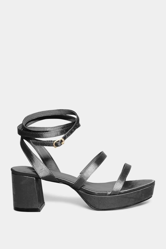 Evans Yours Black Satin Strappy Platform Heels In Wide E Fit & Extra Wide EEE Fit
