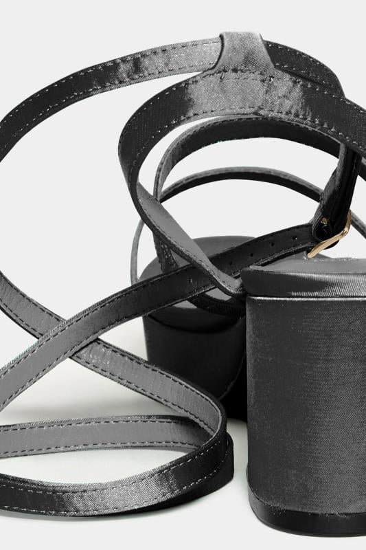 Evans Yours Black Satin Strappy Platform Heels In Wide E Fit & Extra Wide EEE Fit