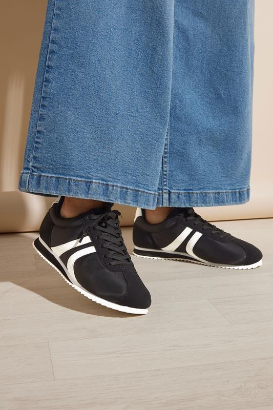 evans Yours Black Side Stripe Trainers in Extra Wide EEE Fit