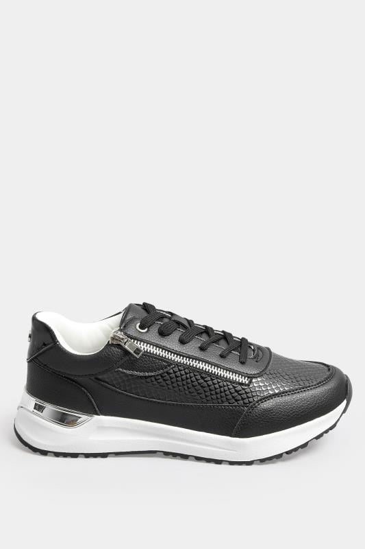 Evans Yours Black & Silver Zip Detail Trainers In Wide E Fit