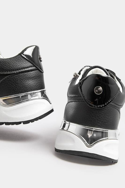 Evans Yours Black & Silver Zip Detail Trainers In Wide E Fit