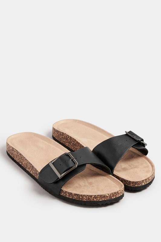 Evans Yours Black Single Buckle Sandals In Extra Wide EEE Fit