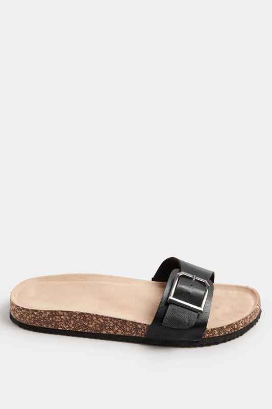 Evans Yours Black Single Buckle Sandals In Extra Wide EEE Fit