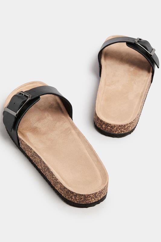 Evans Yours Black Single Buckle Sandals In Extra Wide EEE Fit