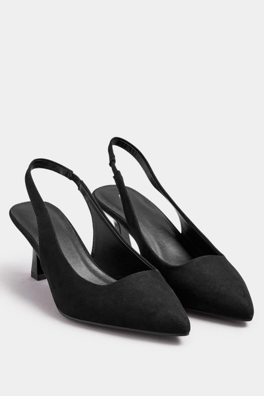 Evans Yours Black Slingback Kitten Heels In Wide E & Extra Wide EEE Fit