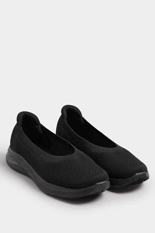 Evans Yours Black Slip On Knit Trainers In Extra Wide EEE Fit