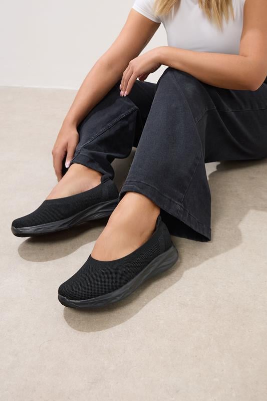 evans Yours Black Slip On Knit Trainers In Extra Wide EEE Fit