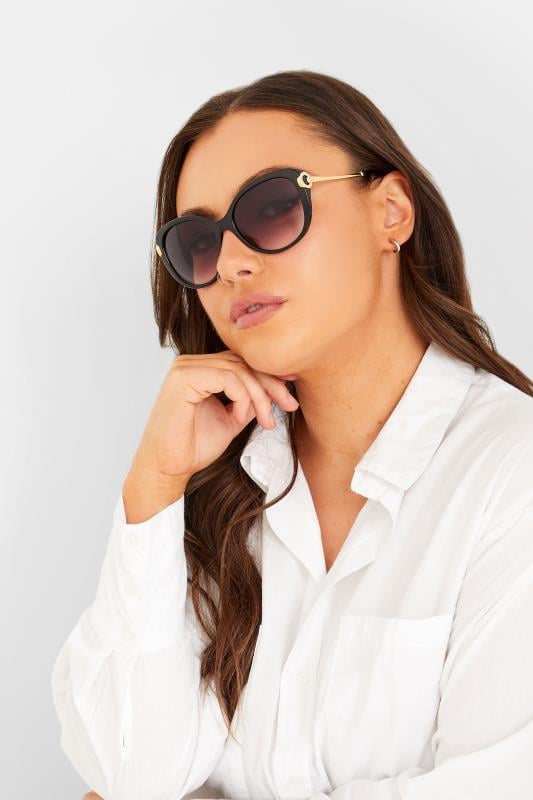 evans Yours Black Soft Cat Eye Circle Arm Sunglasses