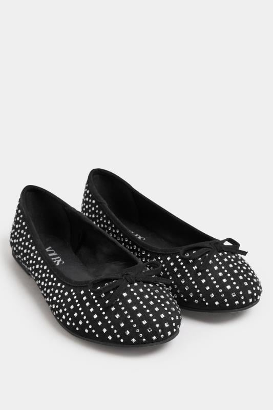 Evans Yours Black Sparkly Ballerina Pumps In Extra Wide EEE Fit