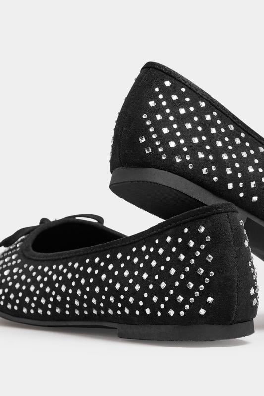 Evans Yours Black Sparkly Ballerina Pumps In Extra Wide EEE Fit