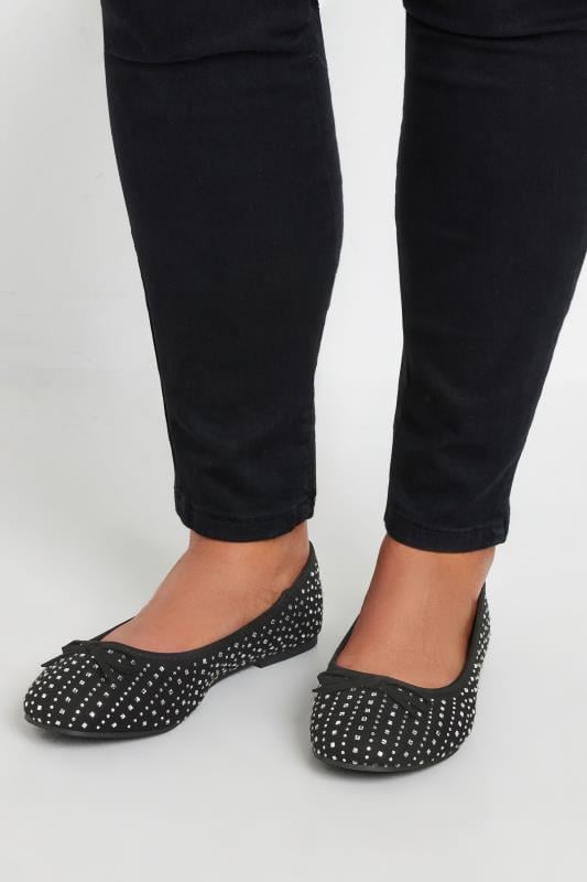 evans Yours Black Sparkly Ballerina Pumps In Extra Wide EEE Fit