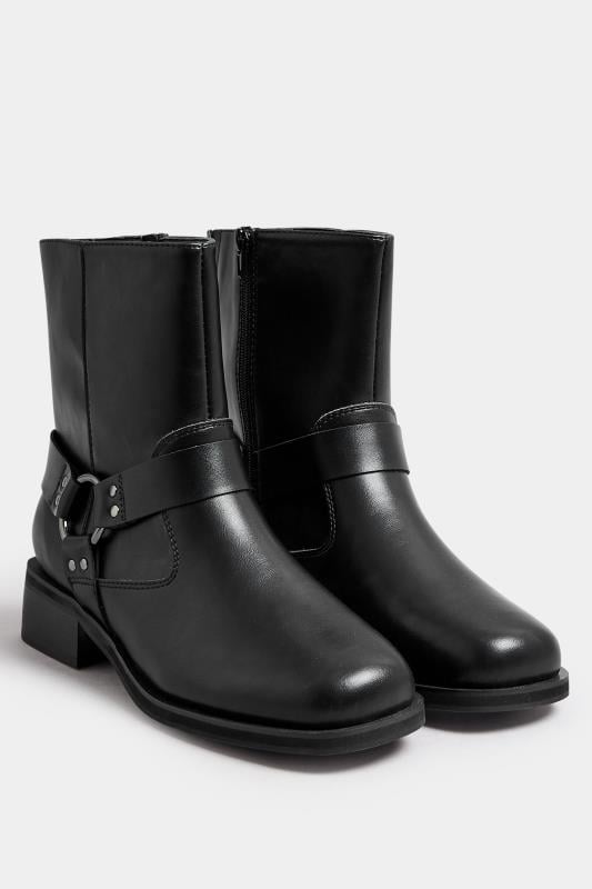 Evans Yours Black Square Toe Biker Boots In Extra Wide EEE Fit