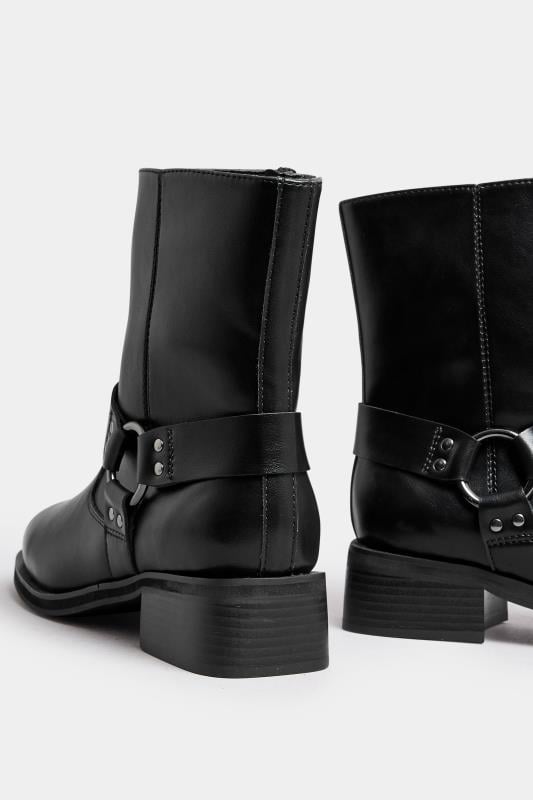 Evans Yours Black Square Toe Biker Boots In Extra Wide EEE Fit