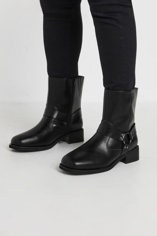 evans Yours Black Square Toe Biker Boots In Extra Wide EEE Fit