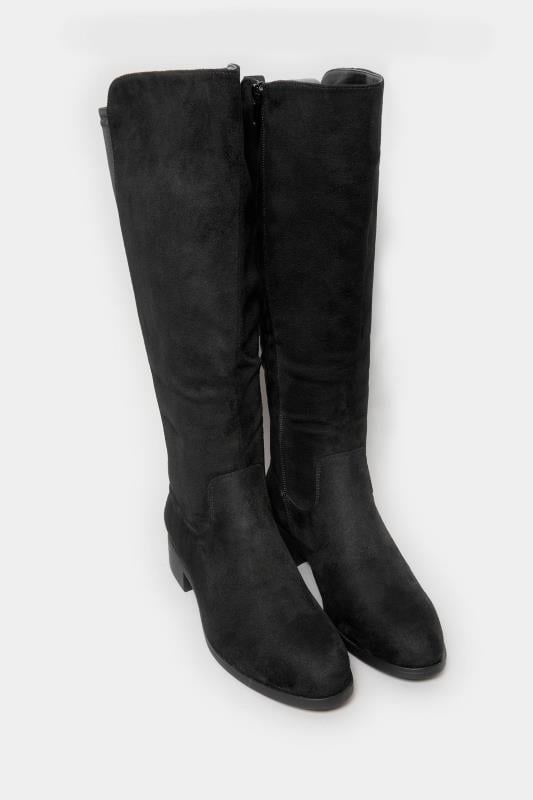 Evans Yours Black Stretch Knee High Boots In Wide E Fit & Extra Wide EEE Fit