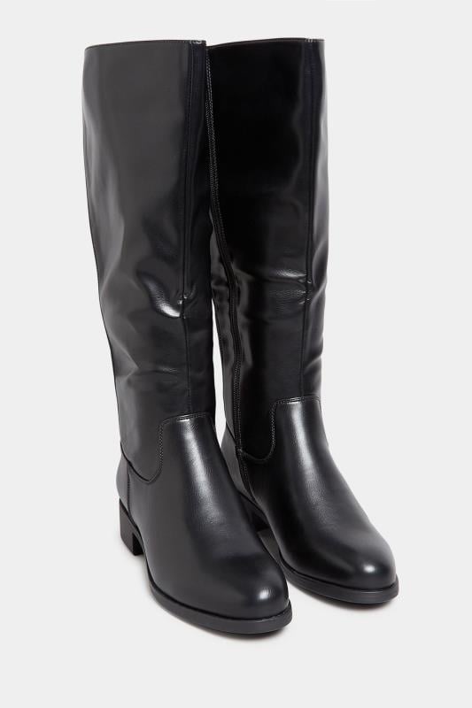 Evans Yours Black Stretch Knee High Boots In Wide E Fit & Extra Wide EEE Fit