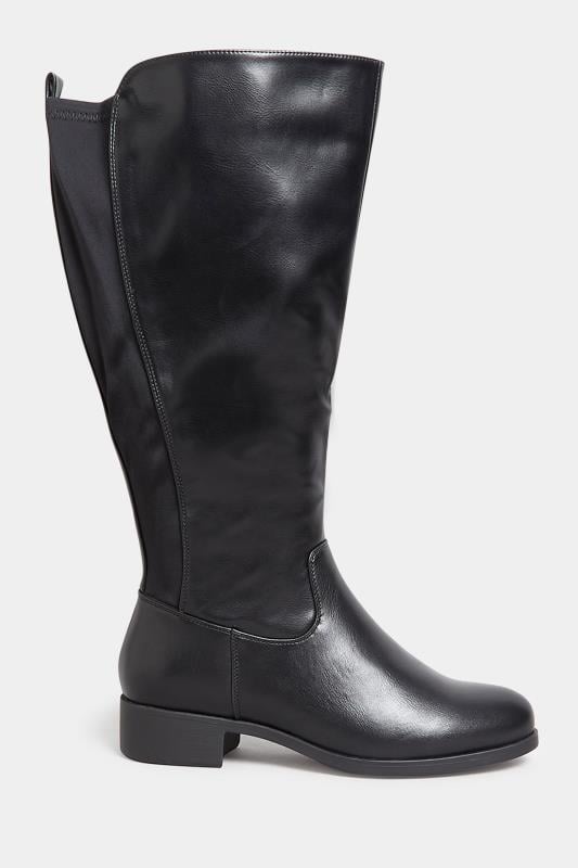 Evans Yours Black Stretch Knee High Boots In Wide E Fit & Extra Wide EEE Fit