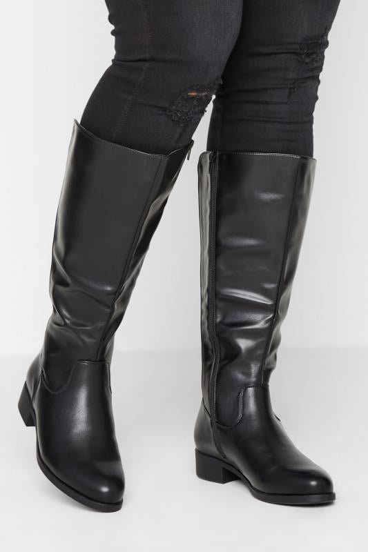evans Yours Black Stretch Knee High Boots In Wide E Fit & Extra Wide EEE Fit