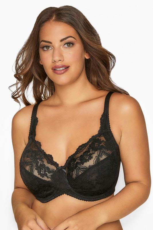 evans YOURS Black Stretch Lace Non-Padded Underwired Balcony Bra