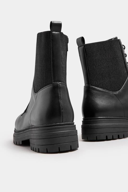 Evans Yours Black Stretch Panel Lace Up Chunky Boots In Wide E Fit & Extra Wide EEE Fit