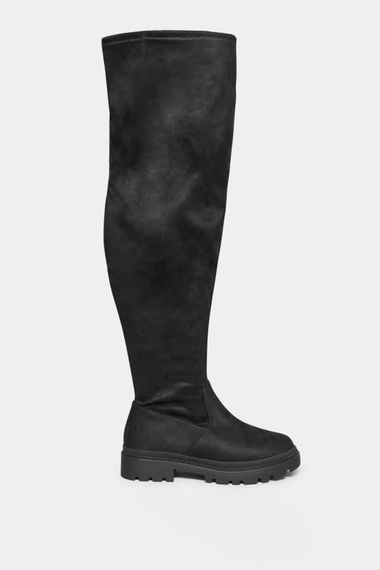 Evans YOURS Black Suede Over The Knee Chunky Boots In Wide E Fit & Extra Wide EEE Fit