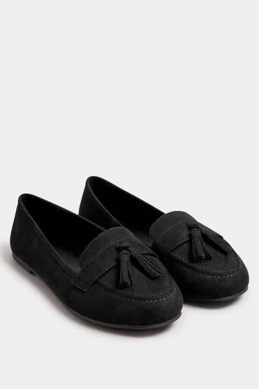 Evans Yours Black Tassel Detail Faux Suede Loafers In Wide E & Extra Wide EEE Fit