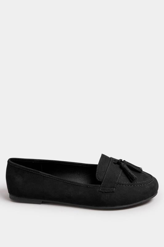 Evans Yours Black Tassel Detail Faux Suede Loafers In Wide E & Extra Wide EEE Fit