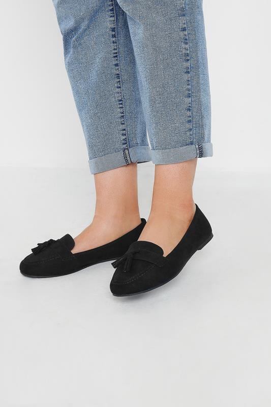 evans Yours Black Tassel Detail Faux Suede Loafers In Wide E & Extra Wide EEE Fit