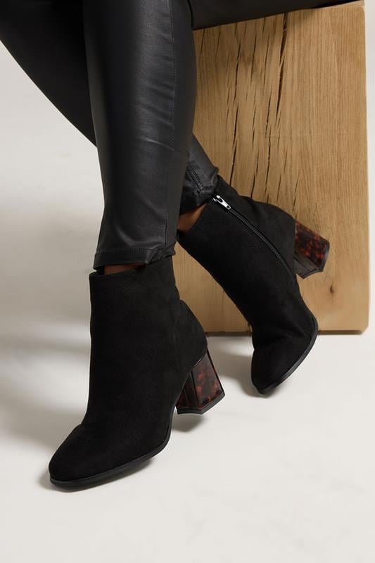 evans Yours Black Tortoiseshell Block Heel Boots In Extra Wide EEE Fit