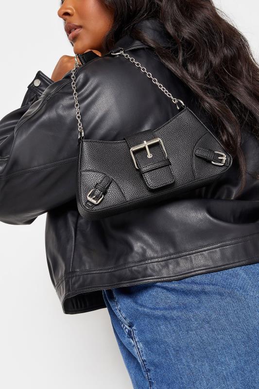 Evans Yours Black Triple Buckle Detail Shoulder Bag