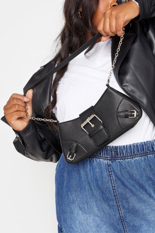 Evans Yours Black Triple Buckle Detail Shoulder Bag