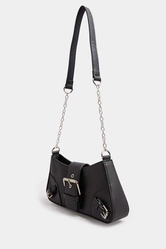 Evans Yours Black Triple Buckle Detail Shoulder Bag