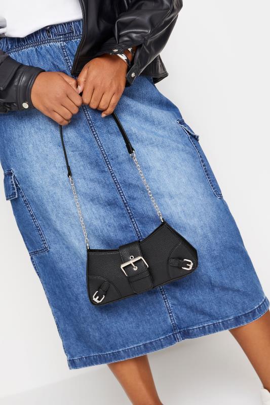 evans Yours Black Triple Buckle Detail Shoulder Bag