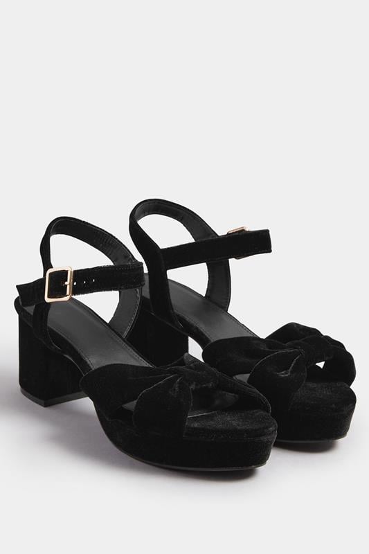 Evans Yours Black Velvet Bow Strap Platform Heels In Extra Wide Fit