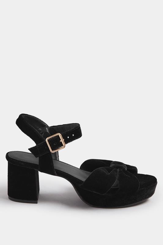Evans Yours Black Velvet Bow Strap Platform Heels In Extra Wide Fit