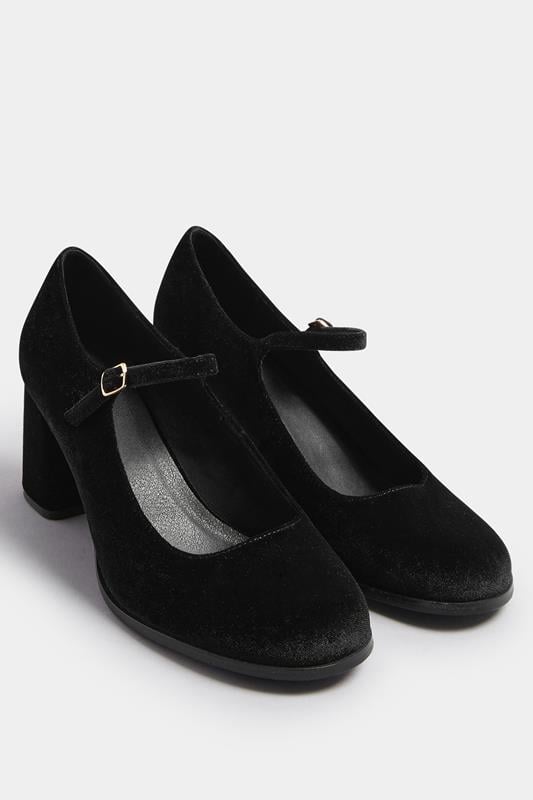 Evans Yours Black Velvet Mary Jane Block Heels In Extra Wide EEE Fit